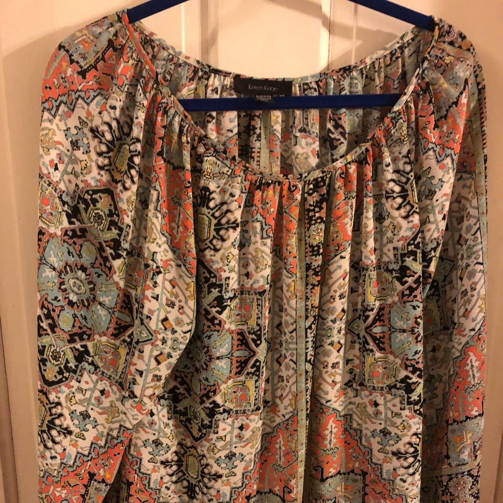 Karen Kane peasant top Aztec print